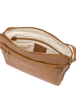 Frida' Dark Tan Leather Cross Body Bag