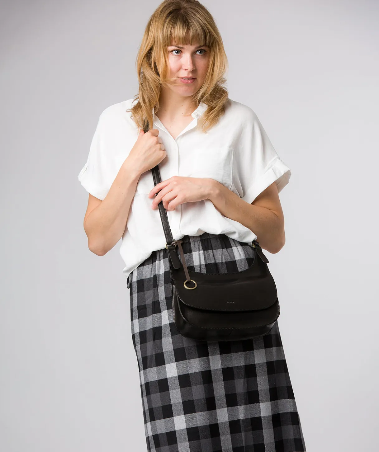 Gia' Black Leather Cross Body Bag