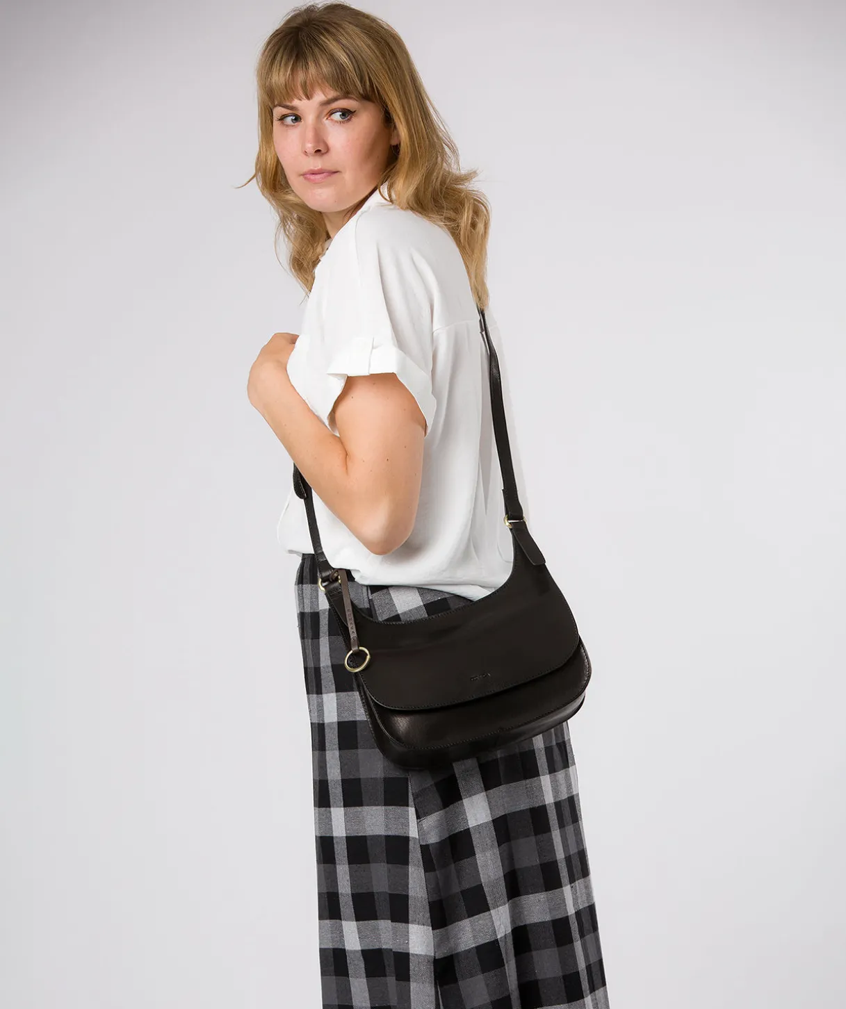 Gia' Black Leather Cross Body Bag