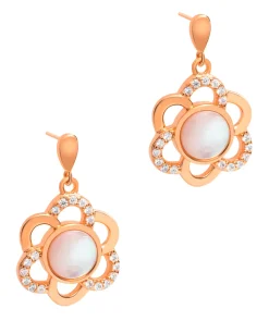 Gift Packaged 'Asquith' 18ct Rose Gold 925 Silver & Shell Pearl Sparkle Earrings
