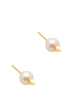 Gift Packaged 'Lysha' 18ct Yellow Gold Plated 925 Silver Cone & Freshwater Pearl Stud Earrings