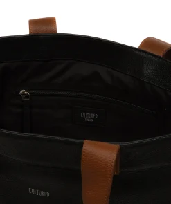 Gisella' Black & Rich Tan Leather Tote Bag