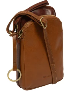 Giselle' Conker Brown & Dark Tan Leather Cross Body Phone Bag