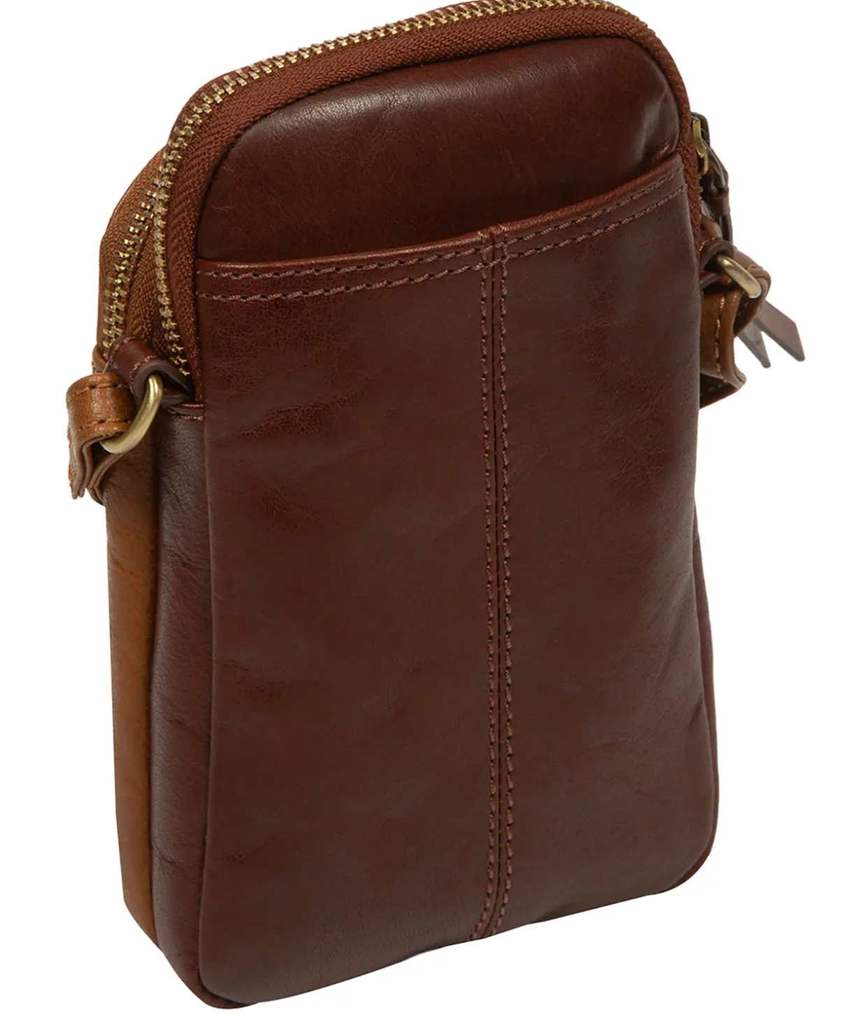 Giselle' Conker Brown & Dark Tan Leather Cross Body Phone Bag