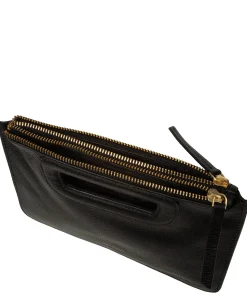 Guinevere' Black Leather Clutch Bag