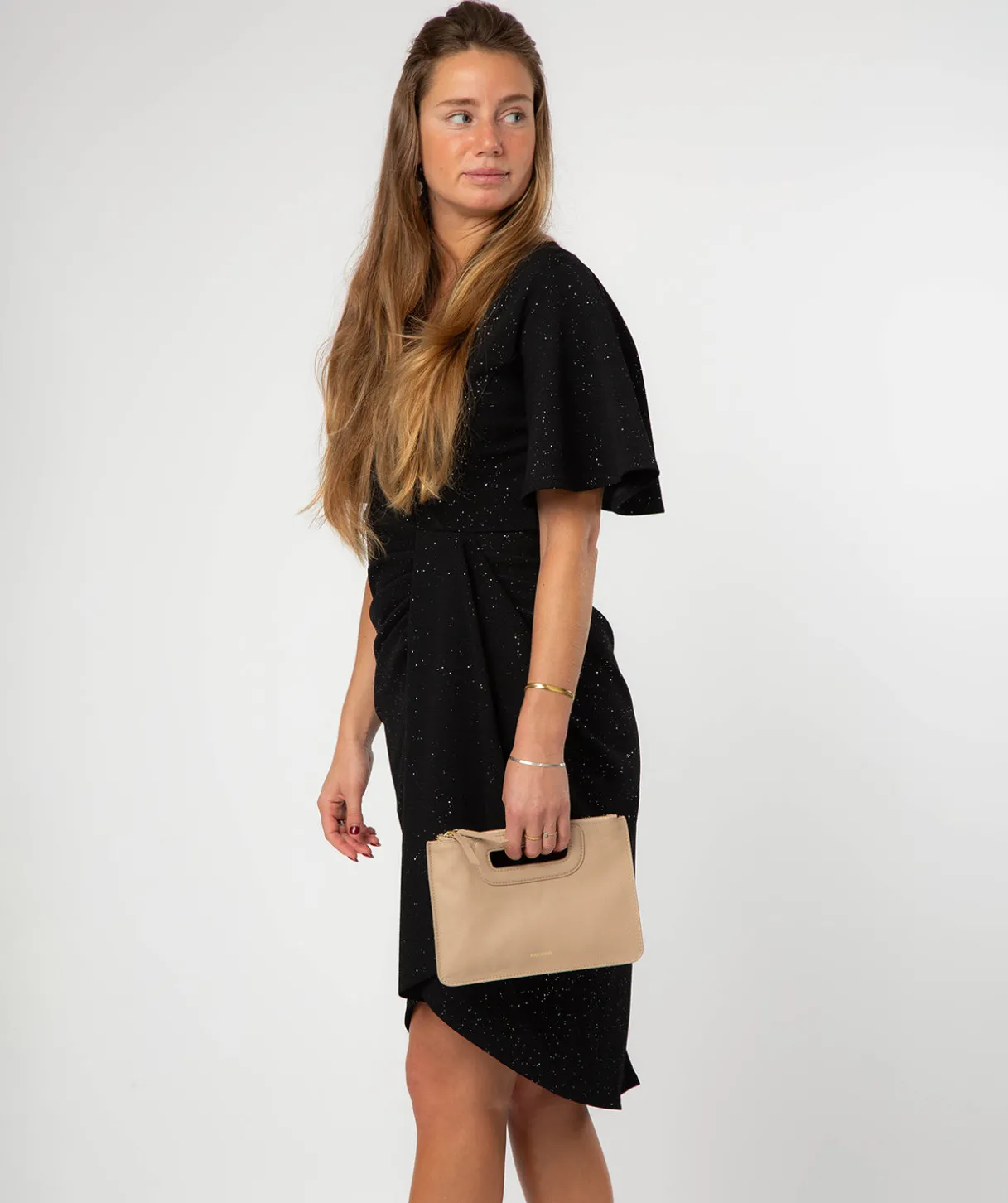 Guinevere' Latte Leather Clutch Bag