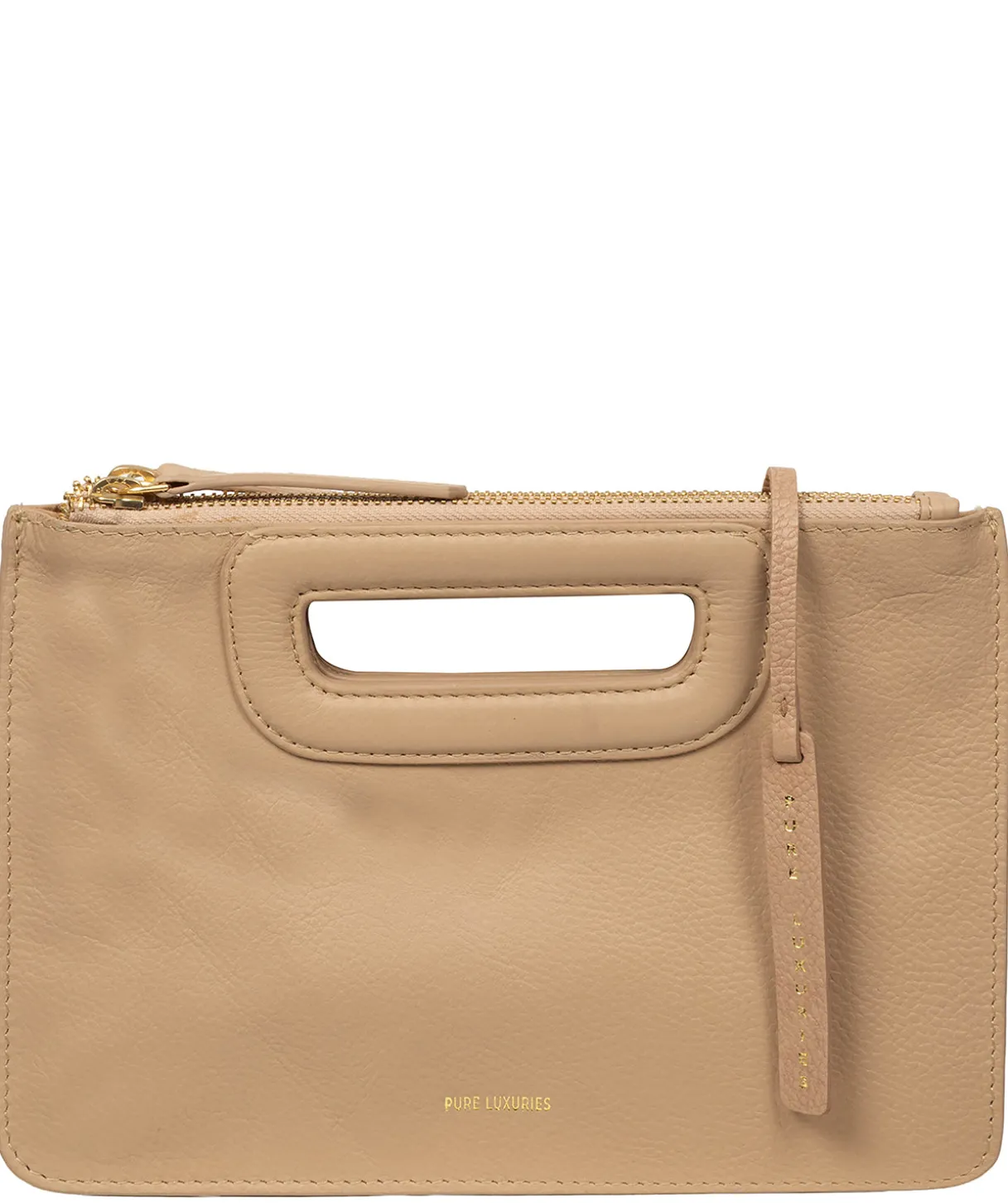 Guinevere' Latte Leather Clutch Bag