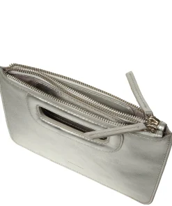 Guinevere' Metallic Silver Leather Clutch Bag