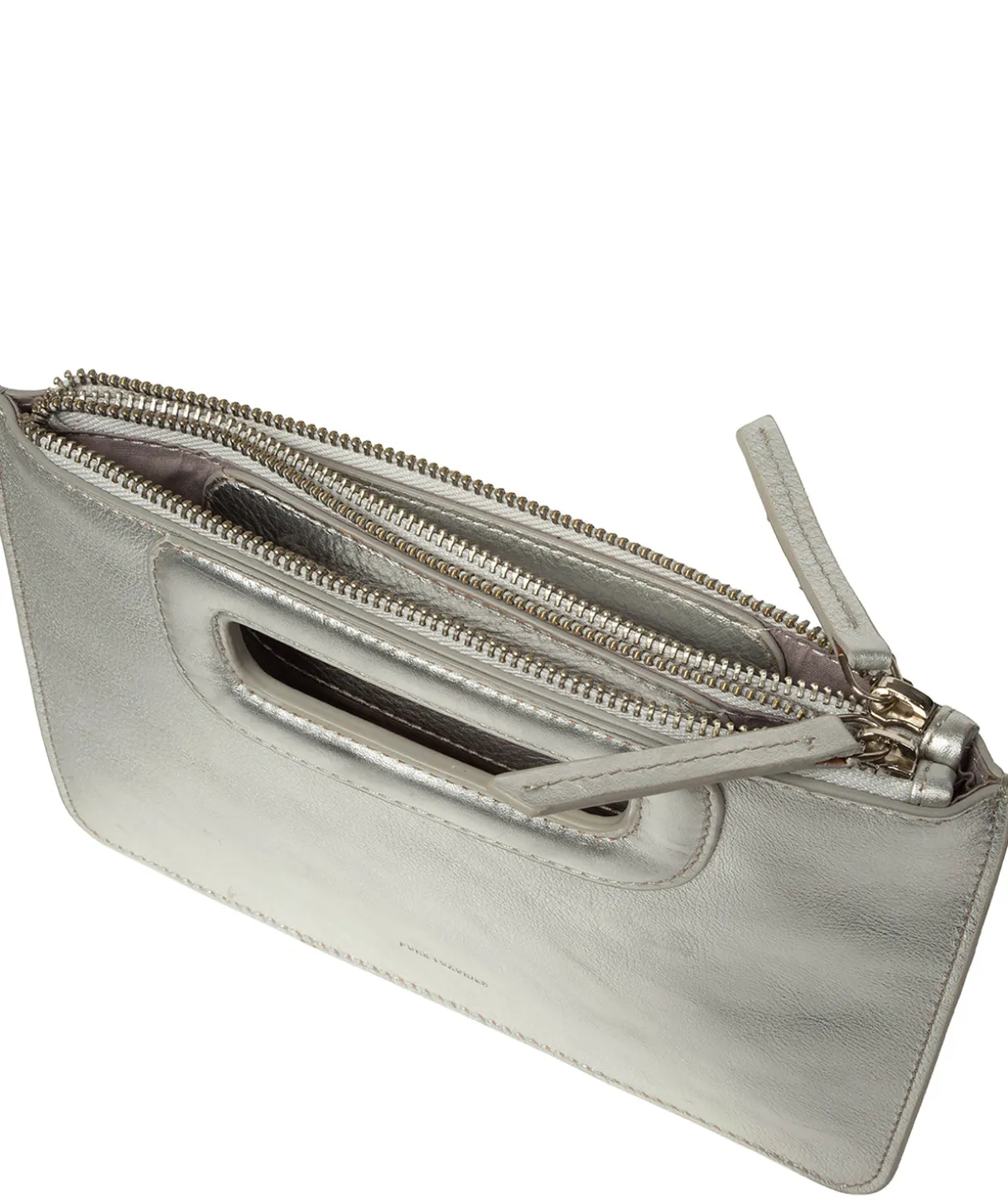 Guinevere' Metallic Silver Leather Clutch Bag