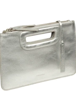 Guinevere' Metallic Silver Leather Clutch Bag
