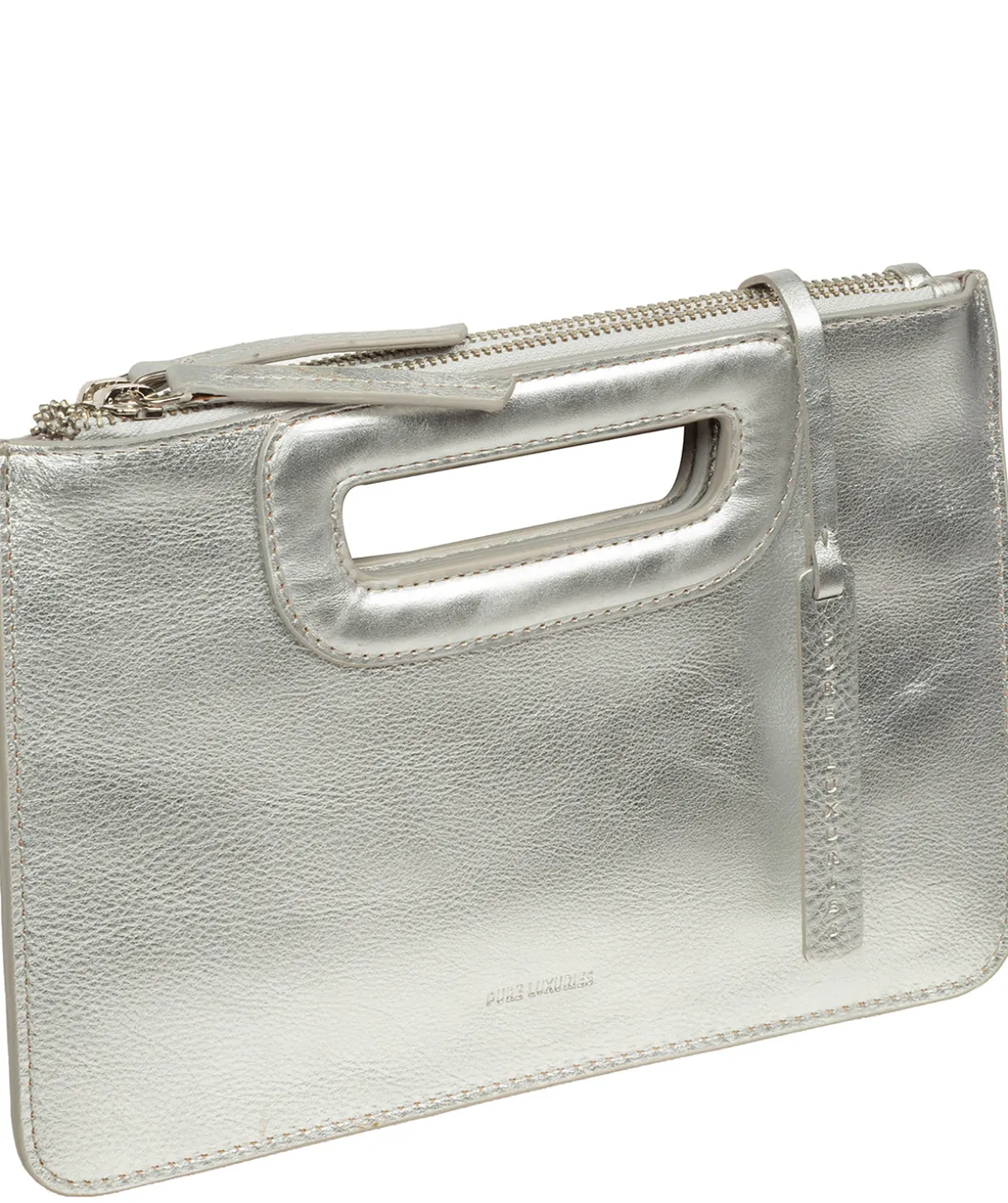 Guinevere' Metallic Silver Leather Clutch Bag