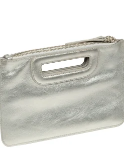 Guinevere' Metallic Silver Leather Clutch Bag