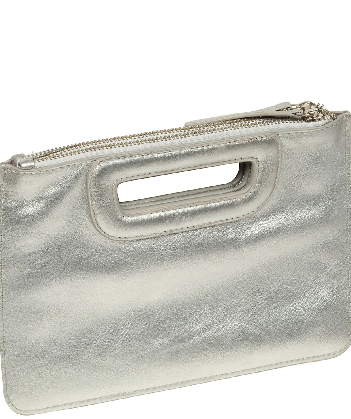 Guinevere' Metallic Silver Leather Clutch Bag