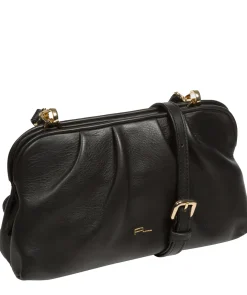 Halsey' Black Nappa Leather Cross Body Clutch Bag