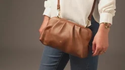 Halsey' Chestnut Nappa Leather Cross Body Clutch Bag