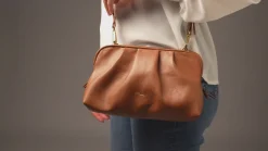 Halsey' Oak Nappa Leather Cross Body Clutch Bag