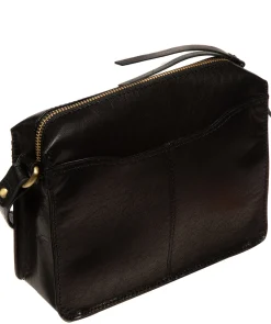Isla' Black Leather Cross Body Bag