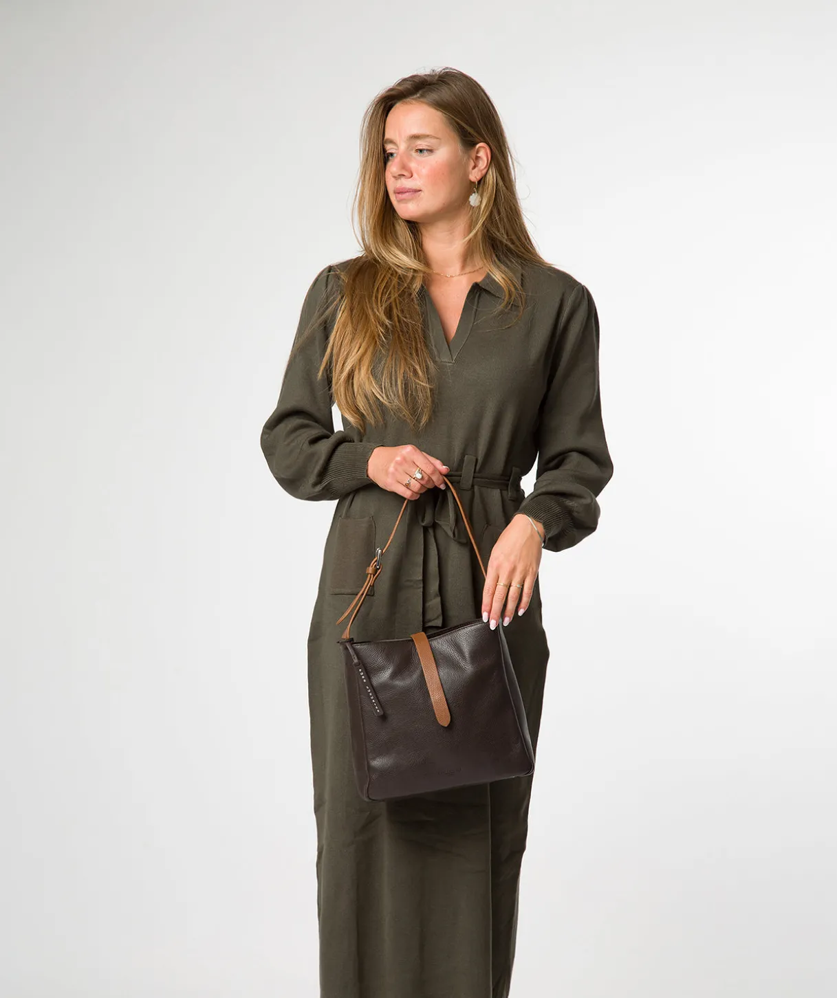 Isola' Espresso & Rich Tan Leather Tote Bag