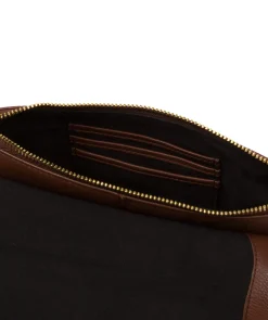 Jazmine' Dark Tan Nappa Leather Grab Clutch Bag
