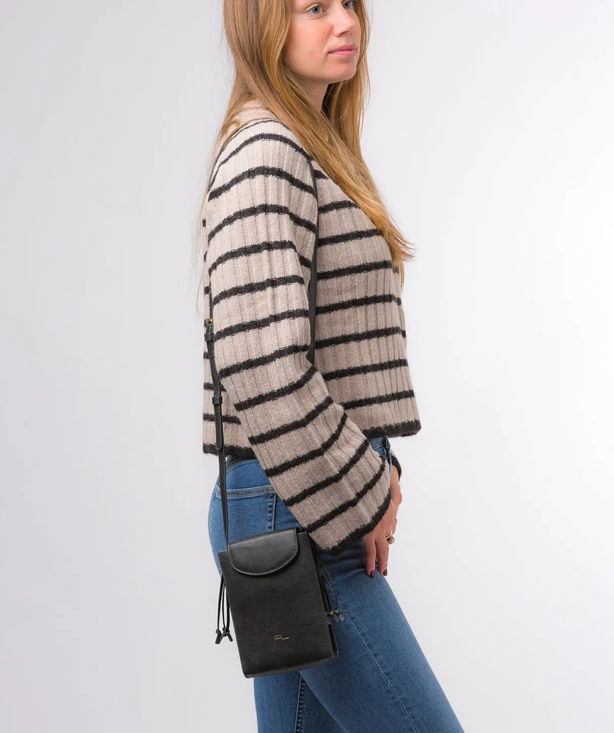 Kiana' Black Nappa Leather Cross Body Phone Bag