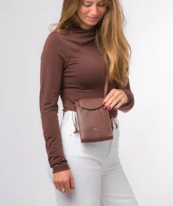Kiana' Dark Tan Nappa Leather Cross Body Phone Bag