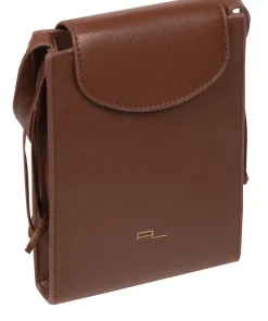 Kiana' Dark Tan Nappa Leather Cross Body Phone Bag