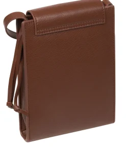 Kiana' Dark Tan Nappa Leather Cross Body Phone Bag