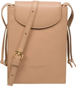 Kiana' Latte Nappa Leather Cross Body Phone Bag