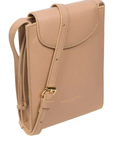 Kiana' Latte Nappa Leather Cross Body Phone Bag