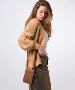 Kiana' Tan Nappa Leather Cross Body Phone Bag