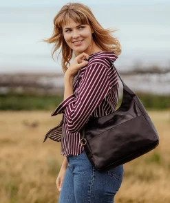 Kyra' Black Leather Tote Bag