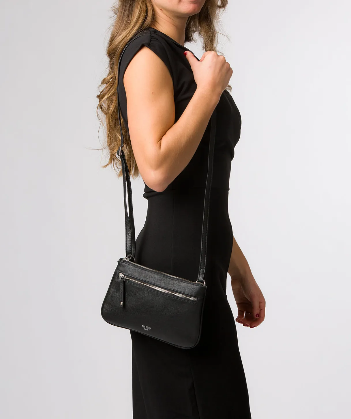Laurel' Black Leather Cross Body Phone Bag