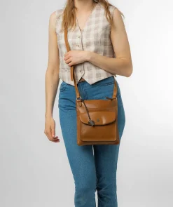 Lauryn' Dark Tan Leather Cross Body Bag