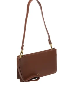 Layla' Dark Tan Nappa Leather Grab Clutch Phone Bag
