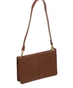 Layla' Dark Tan Nappa Leather Grab Clutch Phone Bag