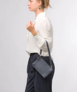 Layla' Navy Nappa Leather Grab Clutch Phone Bag