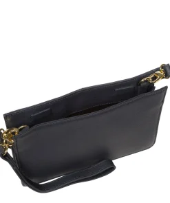 Layla' Navy Nappa Leather Grab Clutch Phone Bag
