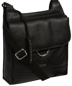 Leigh' Black Leather Cross Body Bag