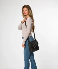 Leigh' Black Leather Cross Body Bag