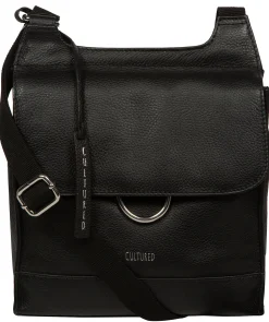 Leigh' Black Leather Cross Body Bag
