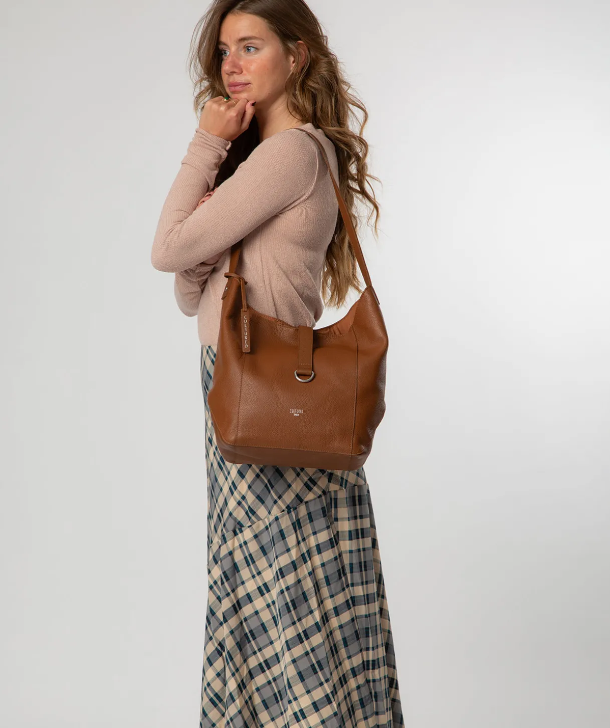 Leilani' Tan Leather Shoulder Bag