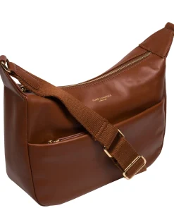 Leonora' Caramel Leather Cross Body Bag