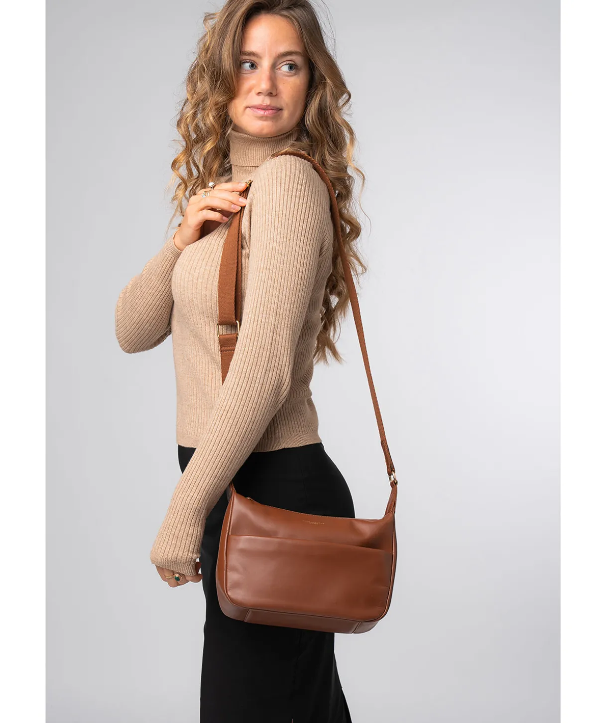 Leonora' Caramel Leather Cross Body Bag