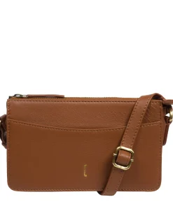 Lily' Tan Leather Cross Body Phone Bag