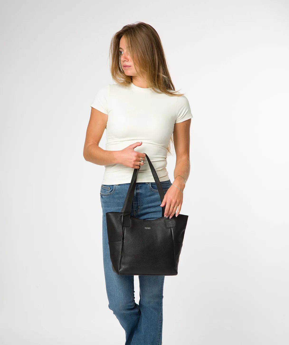 Lisette' Black Leather Tote Bag