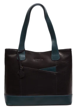 Little Patience' Snorkel Blue & Navy Blue Leather Tote Bag