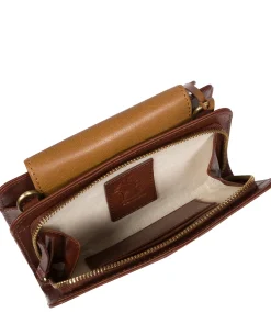 Little Wonder' Conker Brown & Dark Tan Leather Cross Body Clutch Bag
