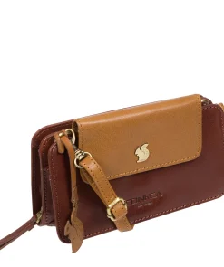 Little Wonder' Conker Brown & Dark Tan Leather Cross Body Clutch Bag