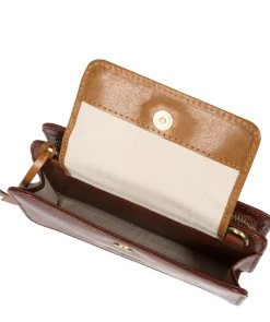 Little Wonder' Conker Brown & Dark Tan Leather Cross Body Clutch Bag