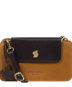 Little Wonder' Dark Tan & Navy Leather Cross Body Clutch Bag
